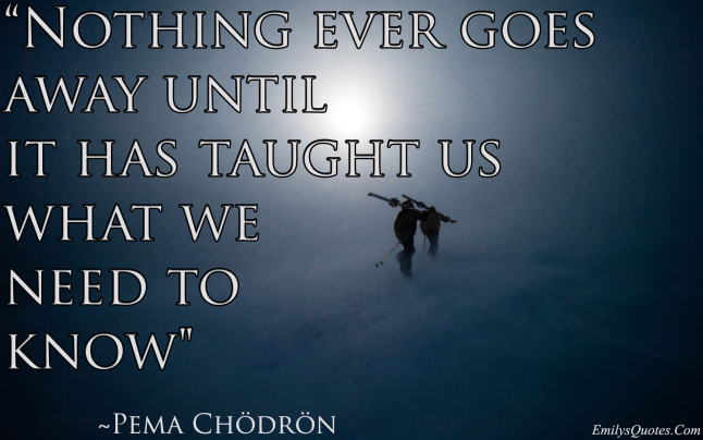 Nothing ever goes away until it has taught us what we need to know