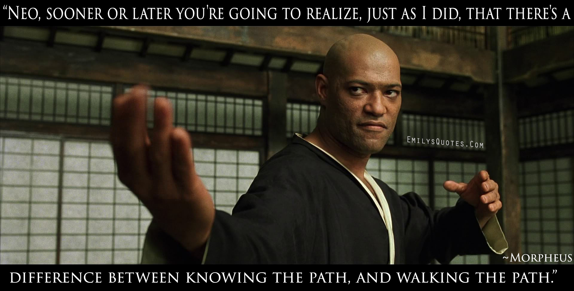 Neo, sooner or later you’re going to realize, just as I did, that there’s a difference between knowing the path, and walking the path