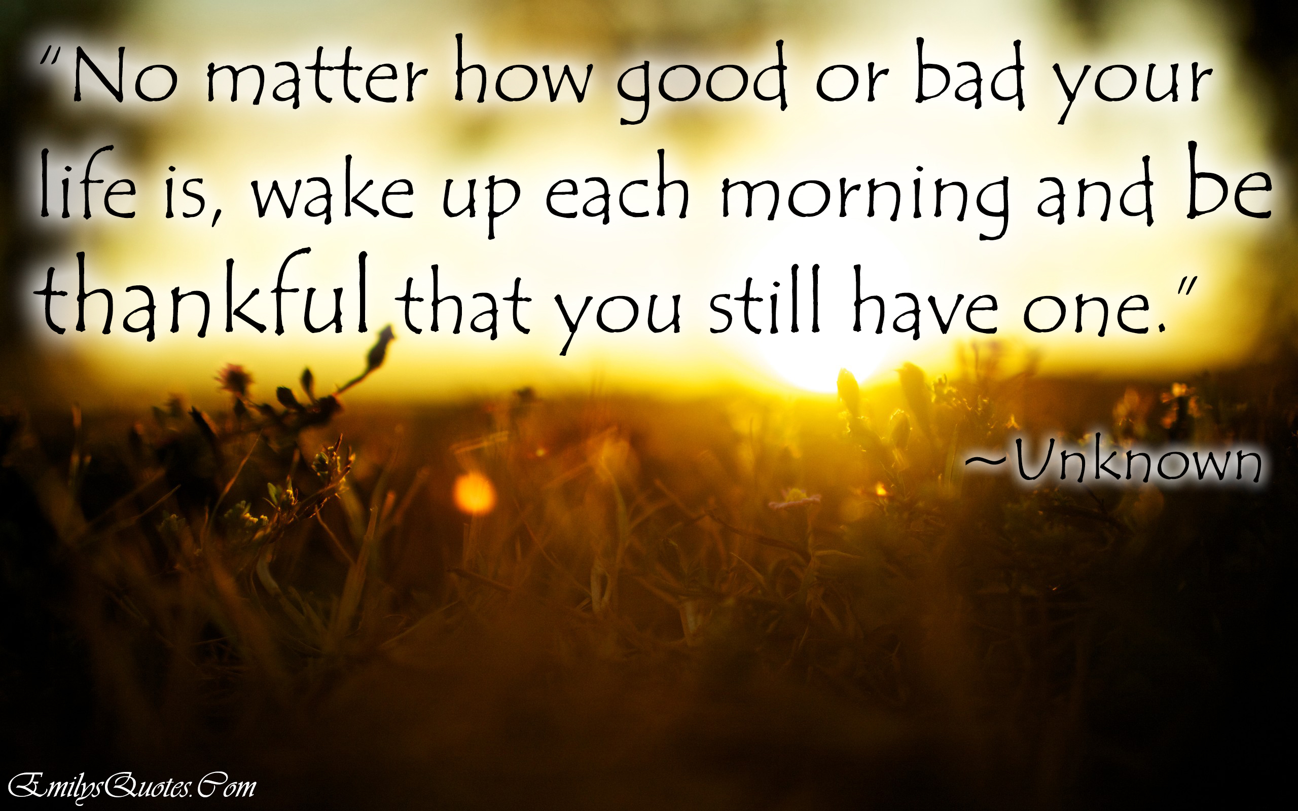 No matter how good or bad your life is, wake up each morning and be thankful that you still have one
