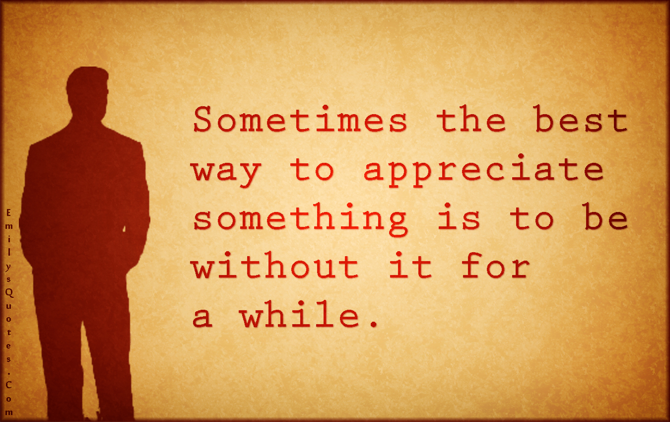 Sometimes the best way to appreciate something is to be without it for a while