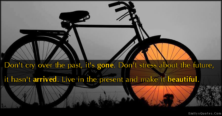 Don’t cry over the past, it’s gone. Don’t stress about the future, it hasn’t arrived. Live in the present and make it beautiful