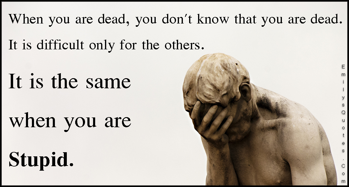 When you are dead, you don’t know that you are dead. It is difficult only for the others. It is the same when you are Stupid