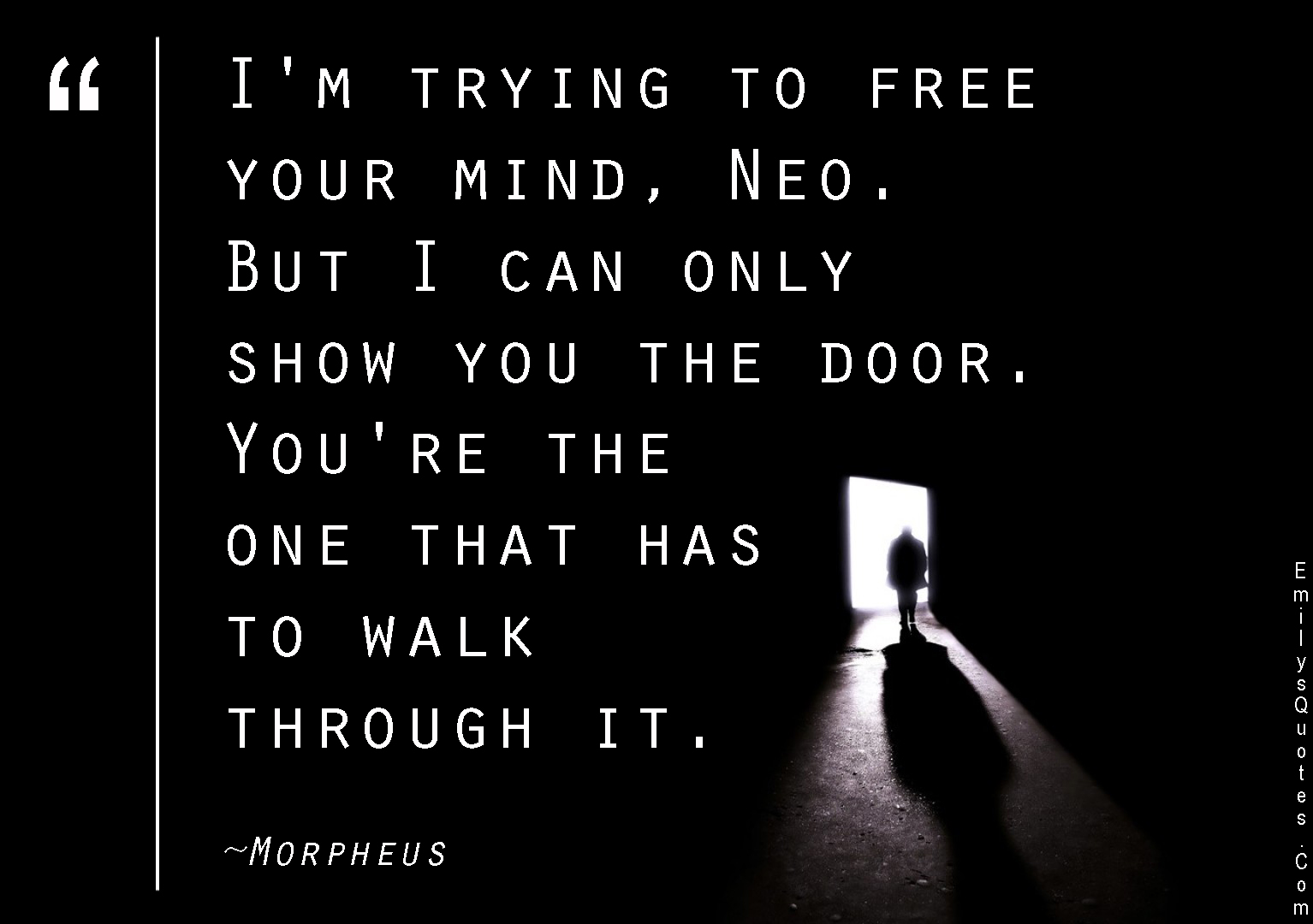 I’m trying to free your mind, Neo. But I can only show you the door. You’re the one that has to walk through it