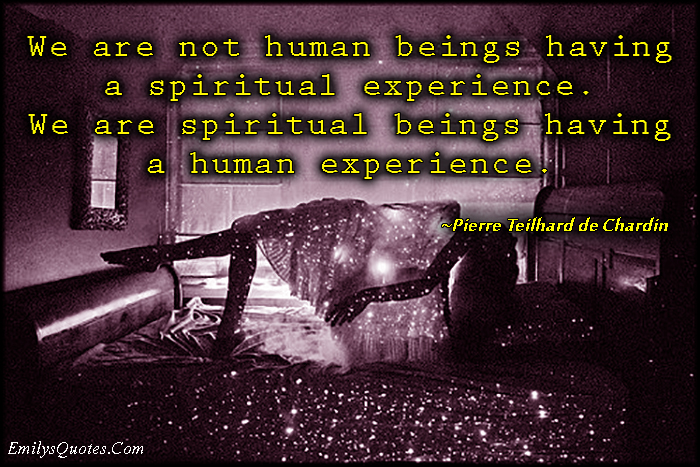 We are not human beings having a spiritual experience. We are spiritual beings having a human experience