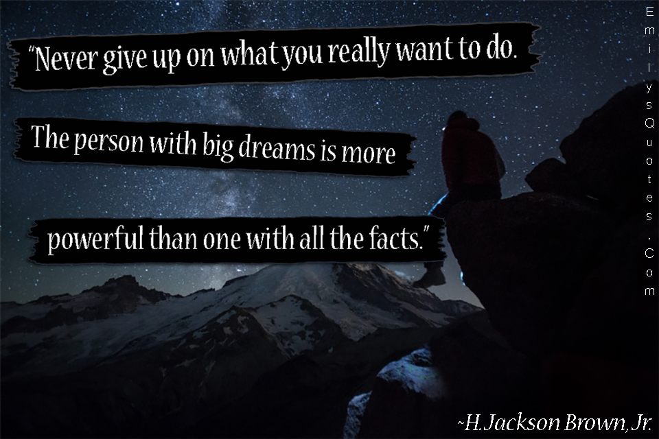 Never give up on what you really want to do. The person with big dreams is more powerful than one with all the facts
