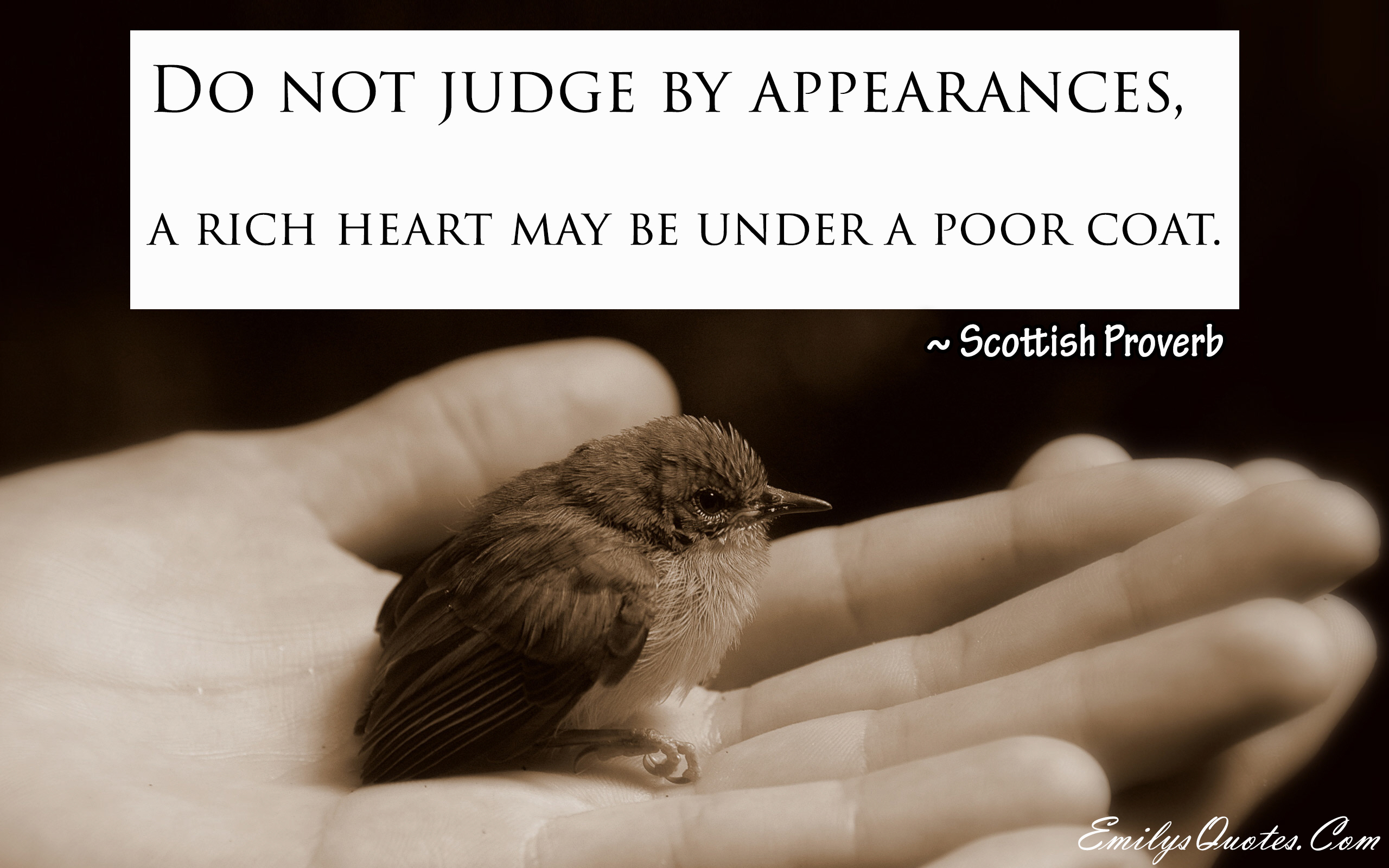 Do not judge by appearances, a rich Heart may be under a poor coat