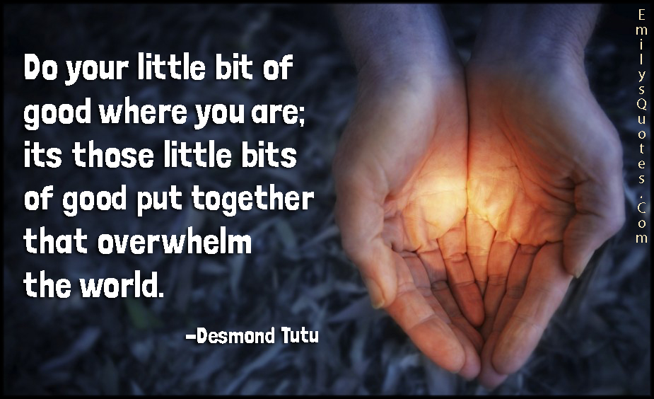 Do your little bit of good where you are; it’s those little bits of good put together that overwhelm the world