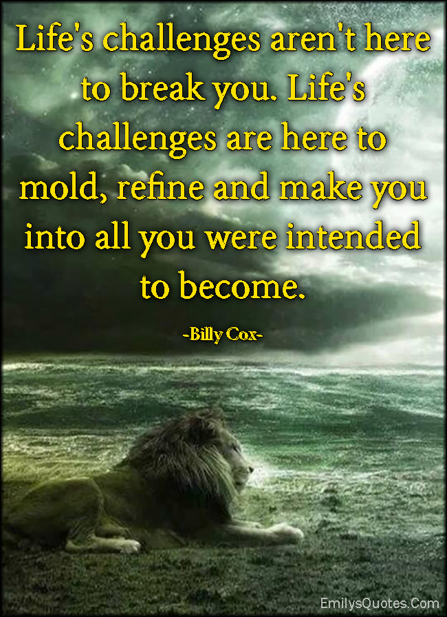 Life’s challenges aren’t here to break you. Life’s challenges are here to mold, refine and make you into all you were intended to become
