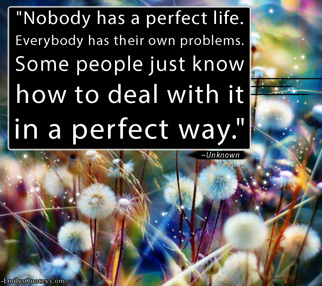 Nobody has a perfect life. Everybody has their own problems. Some people just know how to deal with it in a perfect way