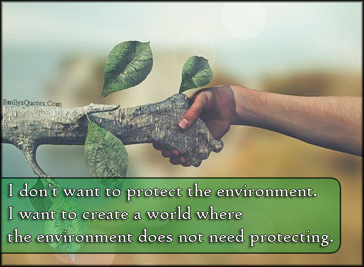 I don’t want to protect the environment. I want to create a world where the environment does not need protecting