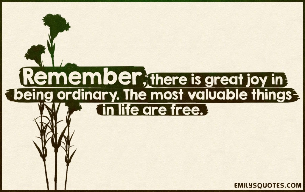 Remember, there is great joy in being ordinary. The most valuable things in life are free