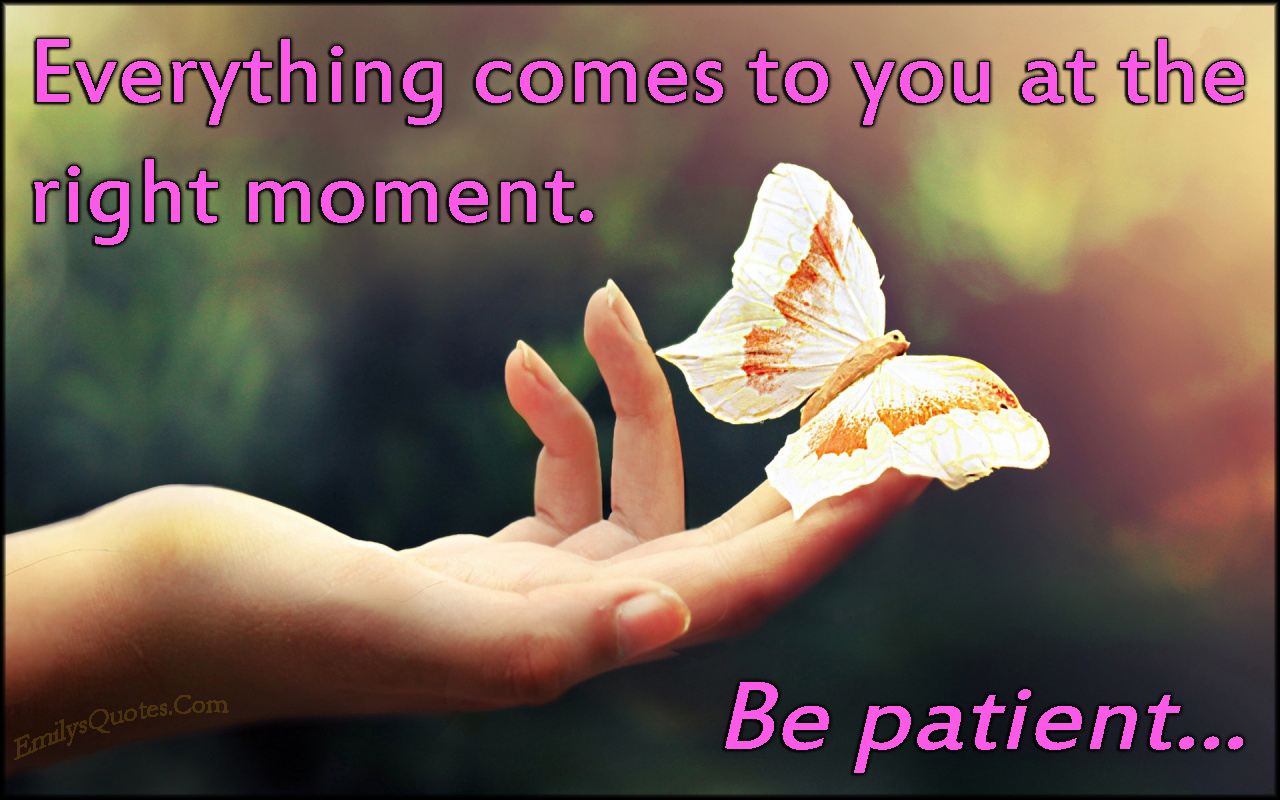 Everything comes to you at the right moment. Be patient