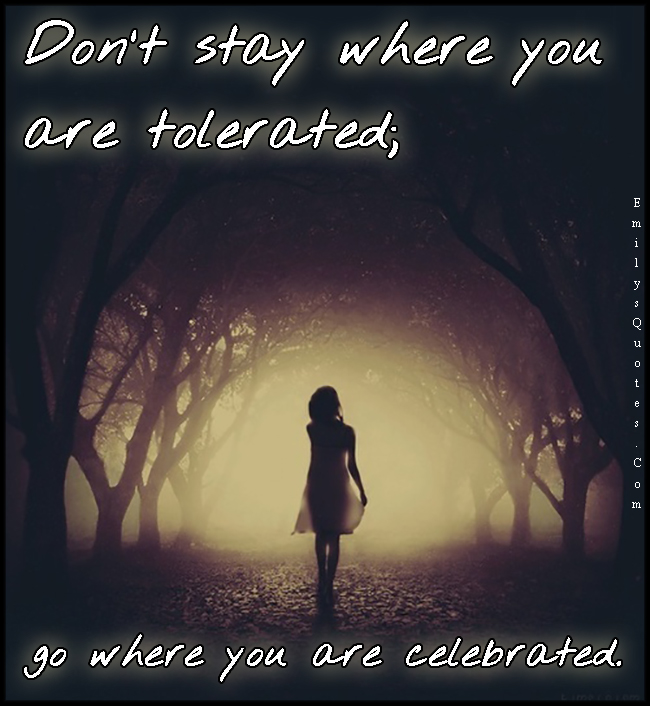 Don’t stay where you are tolerated; go where you are celebrated