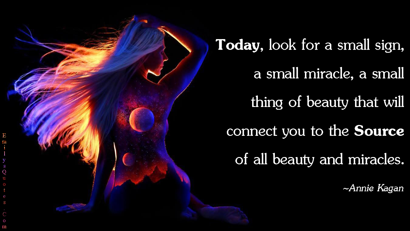 Today, look for a small sign, a small miracle, a small thing of beauty that will connect you to the Source of all beauty and miracles