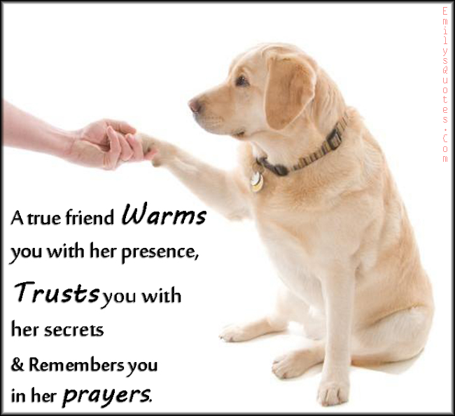 A true friend Warms you with her presence, Trusts you with her secrets and Remembers you in her prayers