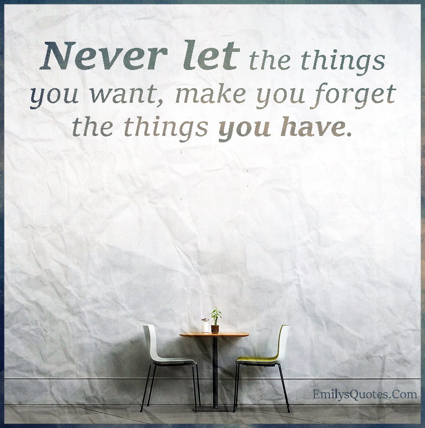 Never let the things you want, make you forget the things you have