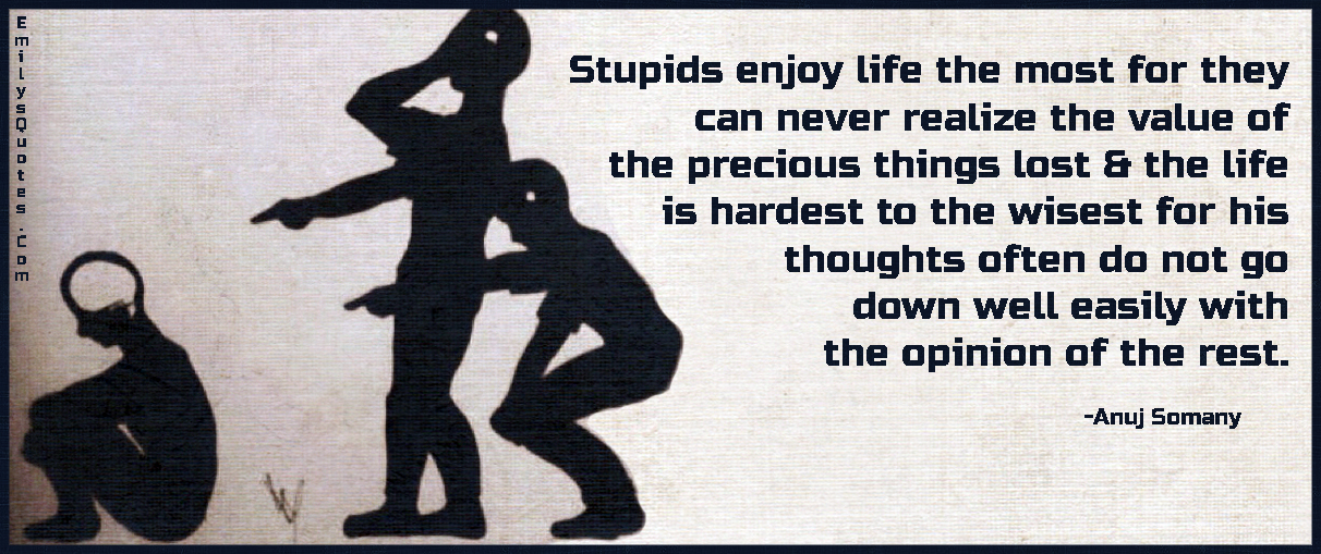Stupids enjoy life the most for they can never realize the value