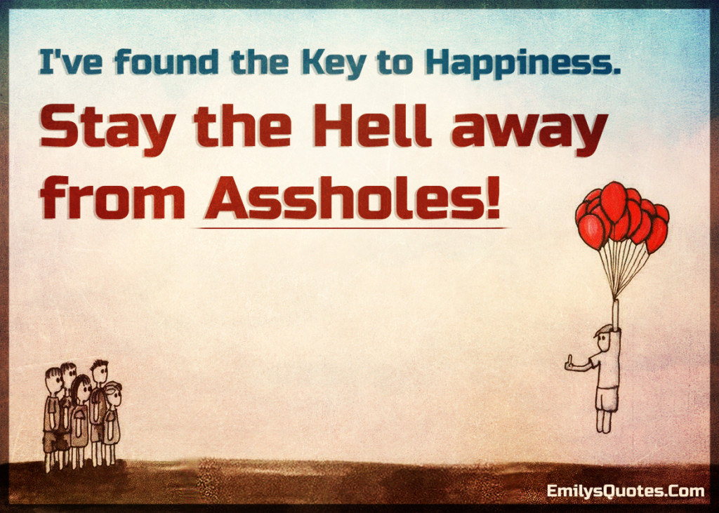I've found the Key to Happiness. Stay the Hell away from Assholes!